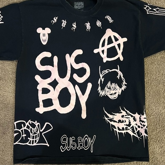 Sus Boy Black‎ T-Shirt, Size Large, Pink Lettering Sus Boy Brand - Picture 1 of 4